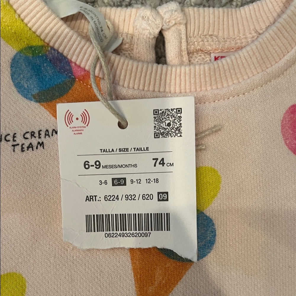 NWT Zara Baby Girl Ice Cream Print Sweatshirt 6-9M Spring Summer Outfit - Picture 2 of 3